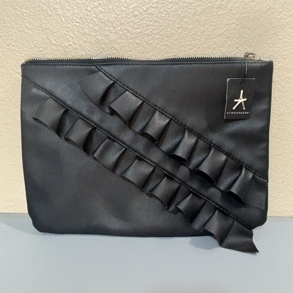 Atmosphere Ruffled, Formal Handbag Bag, Purse, Wristlet, Faux, Leather‎ Classic